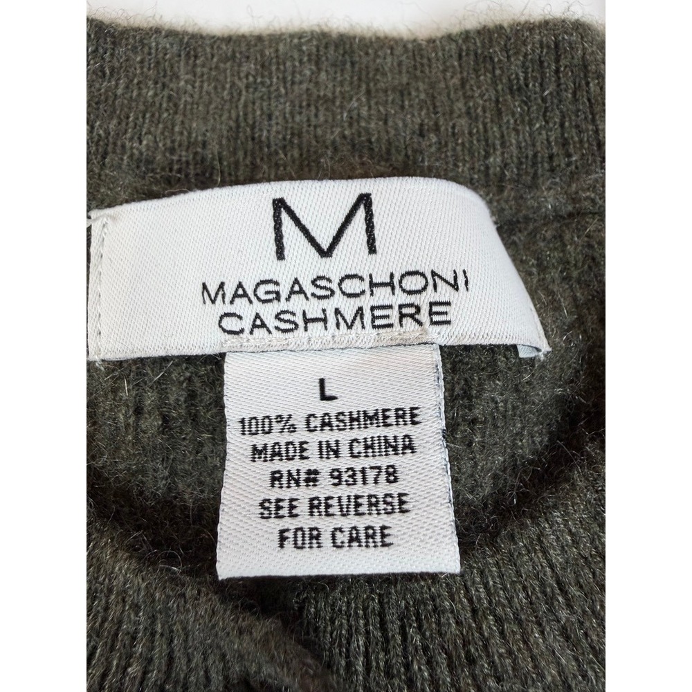 Magaschoni Henley Sweater Women Large Olive Green 100% Cashmere Ribbed Knit - Picture 2 of 8